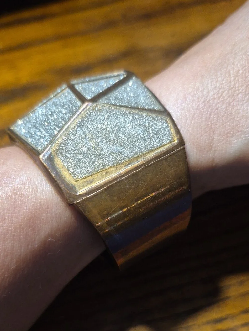 Copper Wide Clamper Bracelet Silver Shiny Sparkling Glitter Geometric Shape